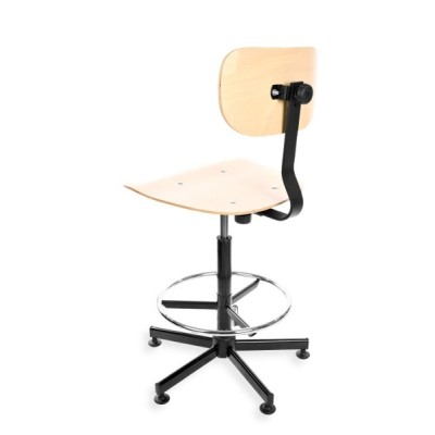 Wytrzymałe wysokie krzesło laboratoryjne z podnóżkiem Black 02 H + RING