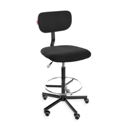 Krzesło warsztatowe kasowe wysokie na kółkach Black 01 H + RING WH