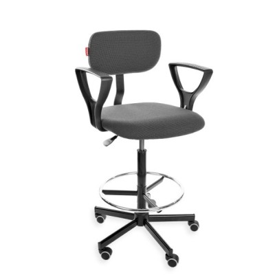 Black 01 H + RING PD WH - podwyższane krzesło przemysłowe z podnóżkiem, podłokietnikami, na kółkach