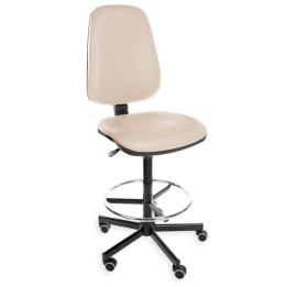 KomfortMax Eco H + RING WH - krzesło przemysłowe - laboratoryjne z podnóżkiem, na kółkach, ekoskóra