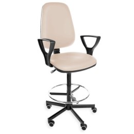KomfortMax Eco H + RING PD WH - podwyższane krzesło laboratoryjne - przemysłowe, z podnóżkiem i podłokietnikami, na kółkach